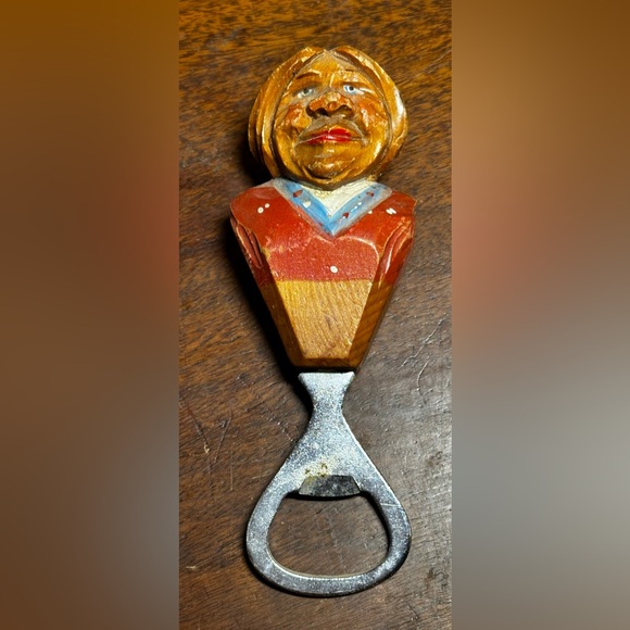Other - Opener Bottle Top Cap Bar Hand Carved Wood Woman Germany Vintage